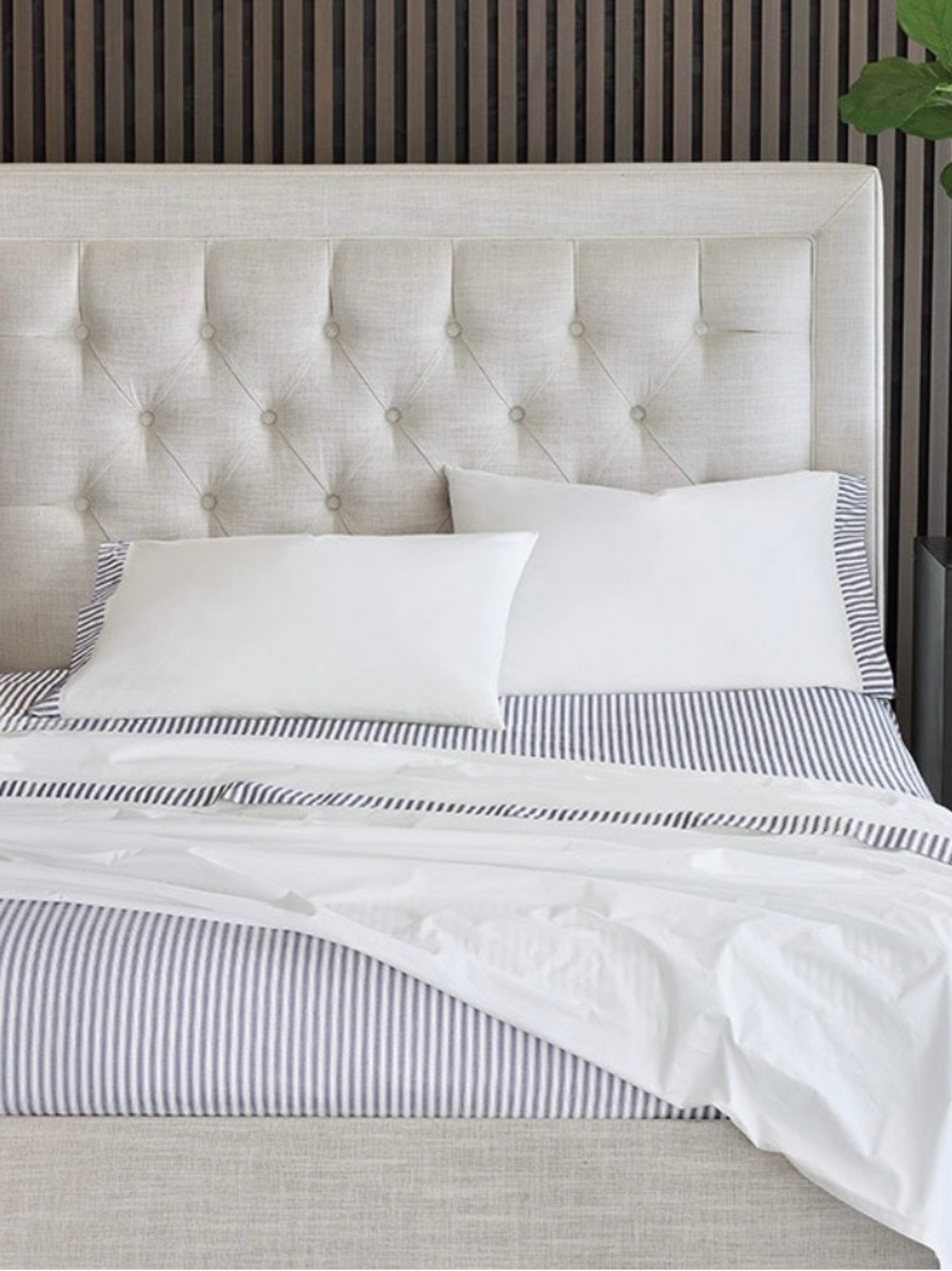 ALEXA HAMPTON BLASS TICKING SHEET SET IN NAVY $1,091 Retail Size FULL